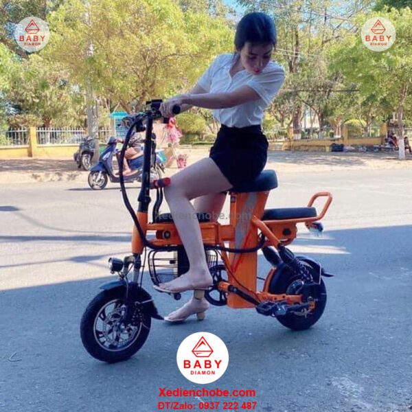Xe đạp điện cho mẹ và bé Theli, 3 yên ghế, tải trọng lớn Hot Girl Cute